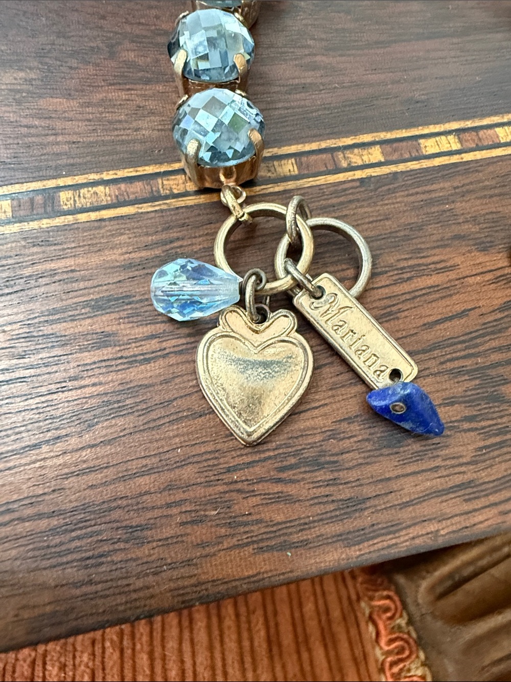 Mariana Denim Blue Crystal Bracelet with Rose Gold Tone Heart Charm - Picture 2 of 5